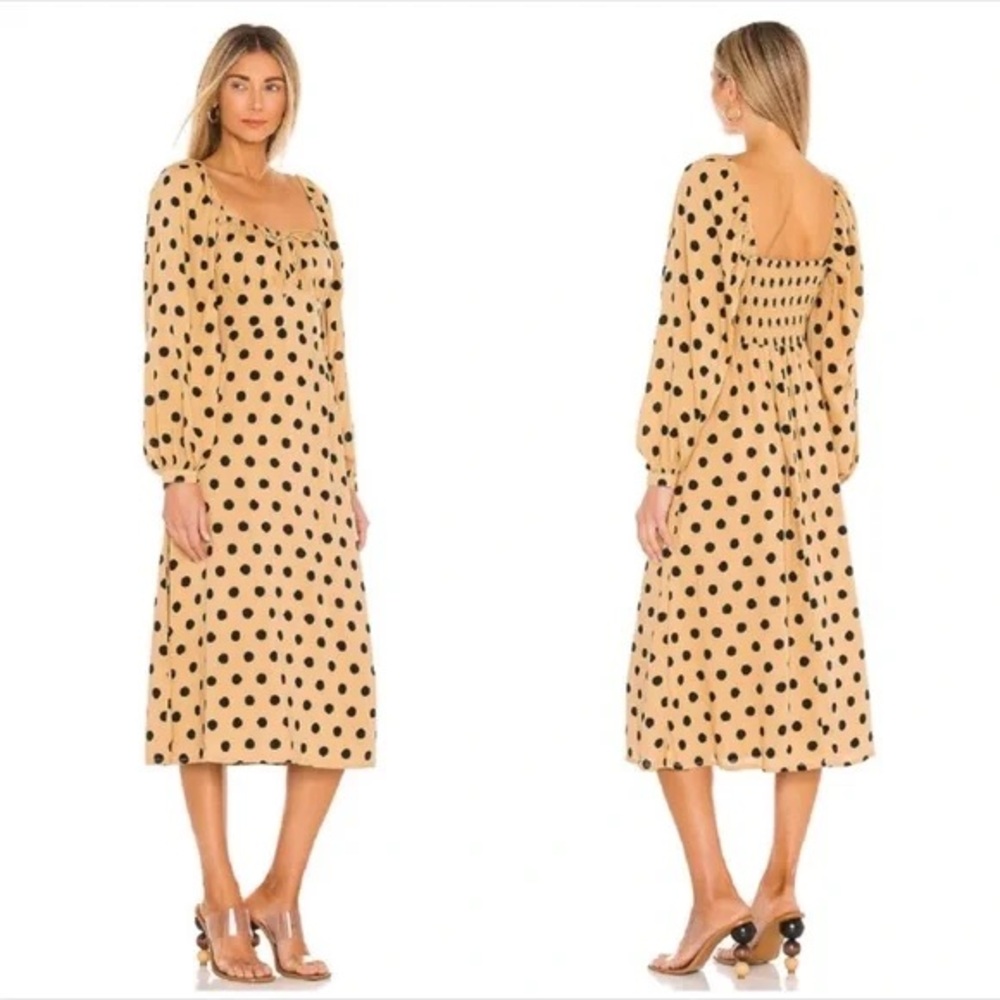 Faithfull the Brand Massima Midi Tan Polka Dot Dress